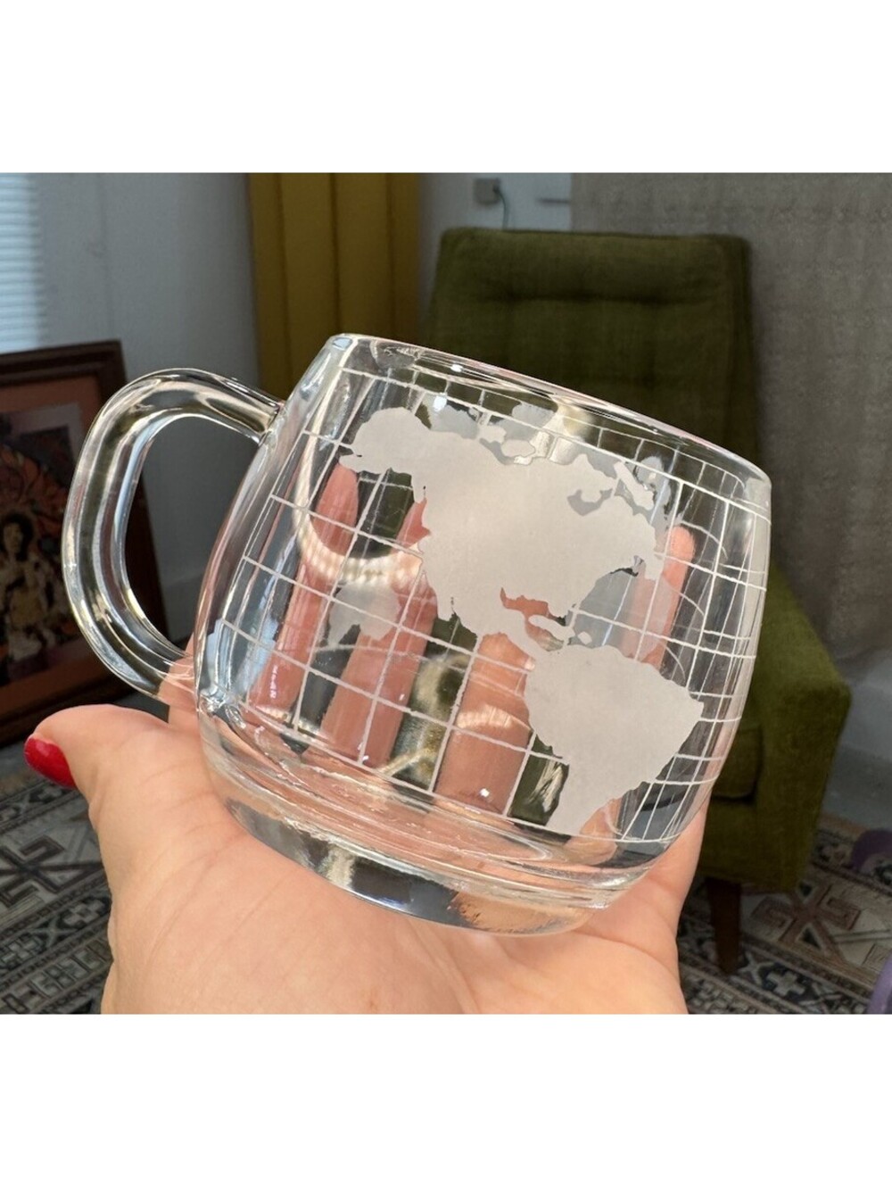 Heavy globe glass mug study atlas world